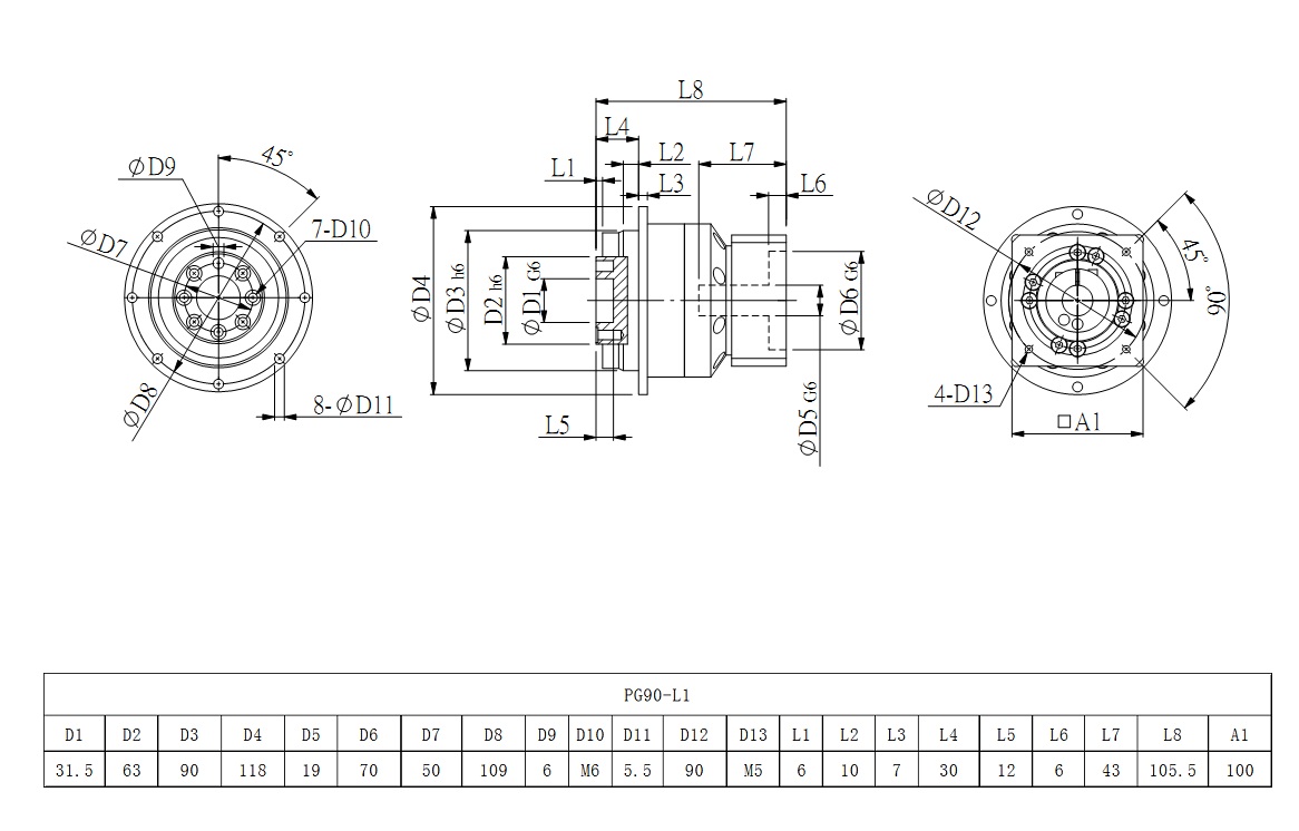 PG90_L1系列行星减速器图纸