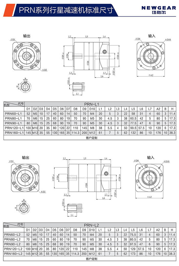PRN直齿行星减速机安装尺寸